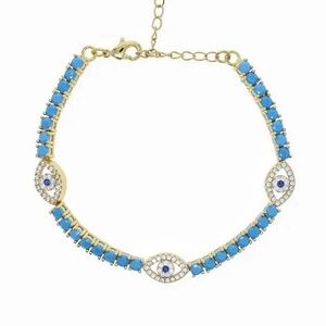 Turquoise Evil Eye Tennis Bracelet 6", 7", 8" Adjustable Gold-Filled